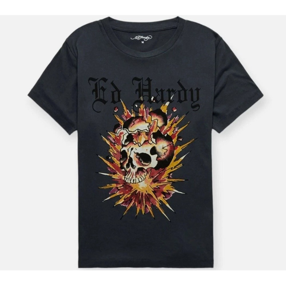 Ed Hardy T-Shirt Mens Medium Black NEW Exploding Skull Graphic Tee Short Sleeve